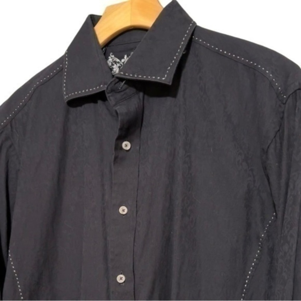 Zagiri Men’s Size L Midnight Navy Blue Patterned Fold Cuff Button Down Shirt